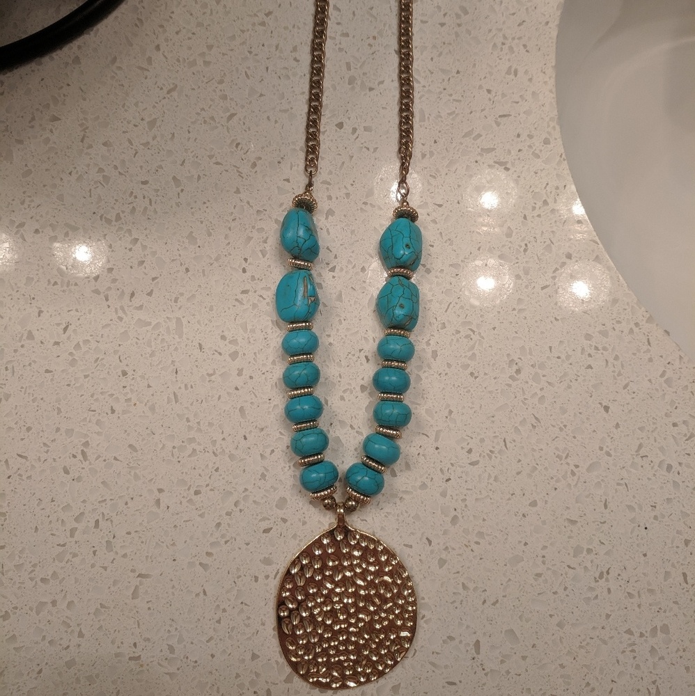 Turquoise and Gold Statement Necklace